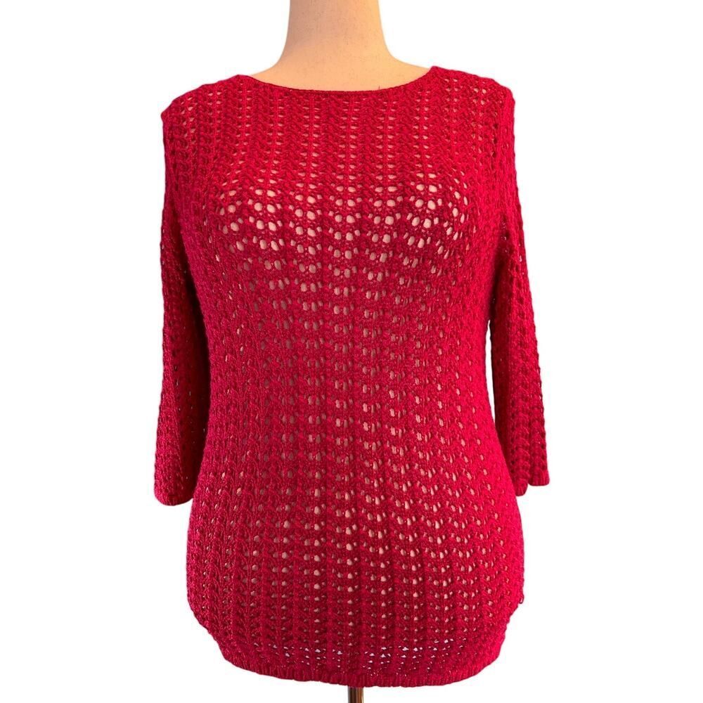 Chico's Sweater Top Crochet Open Knit 3/4 Sleeve Summer Spring 2 12